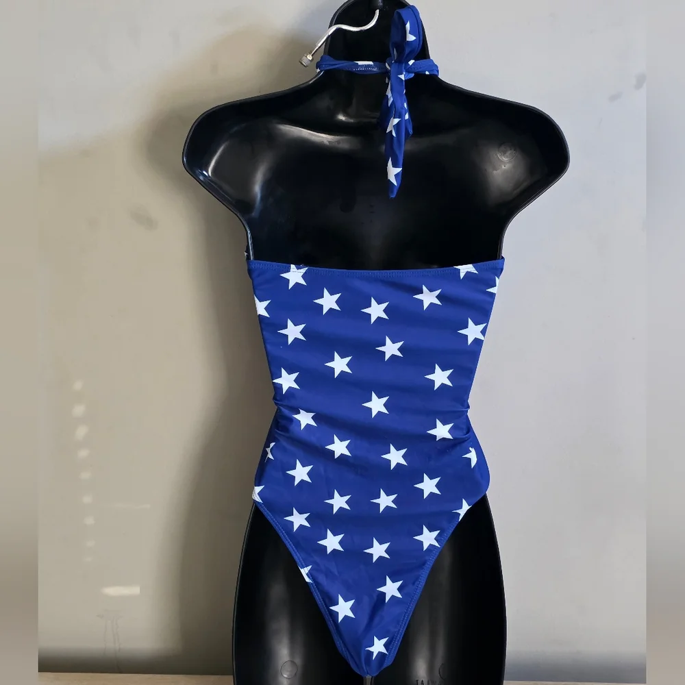 Star-Spangled Halter Monokini Bikini - Blue, Red & White